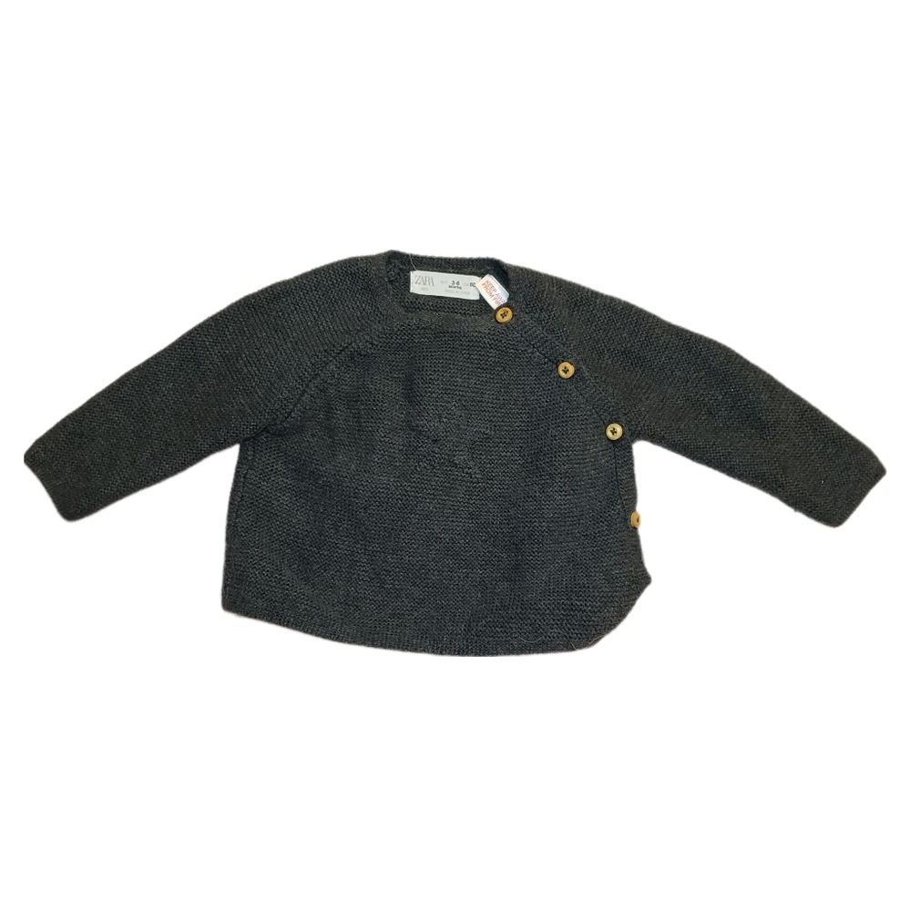 Zara 3-6m Baby Charcoal Grey Knit Star Sweater with Wood Buttons